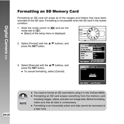 Vivitar 8300s user manual Formatting an SD Memory Card